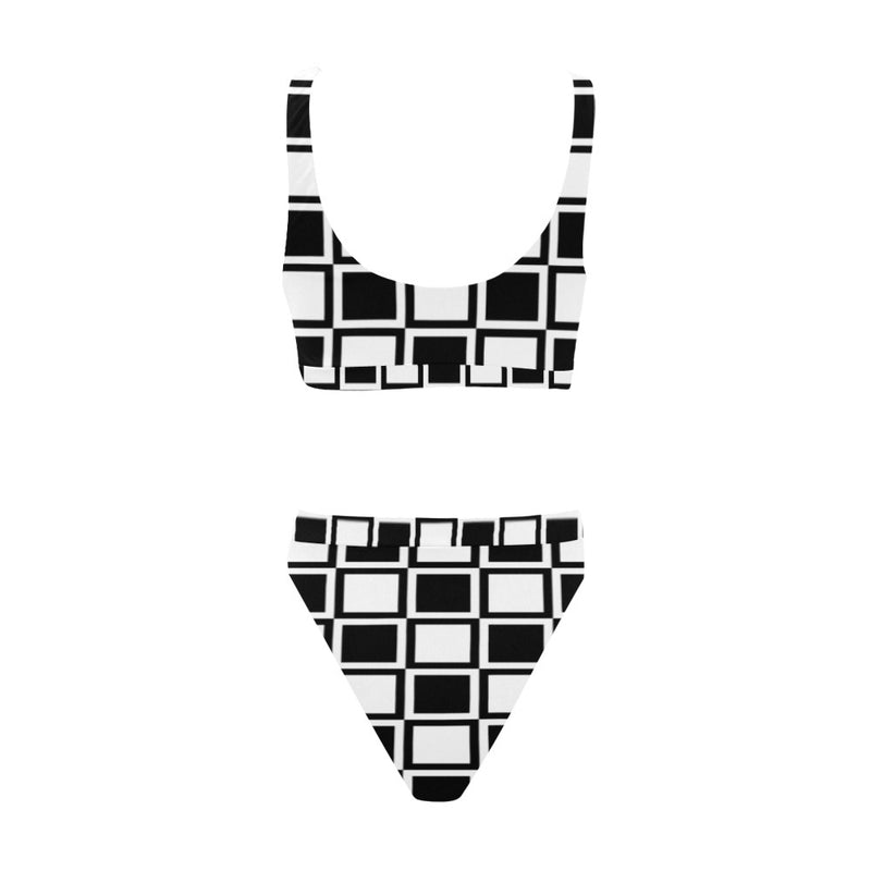 Square Print Sport Top & High-Waisted Bikini Swimsuit - Objet D'Art