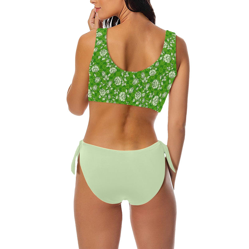 avocado spread solid print Bow Tie Front Bikini Swimsuit (Model S38) - Objet D'Art
