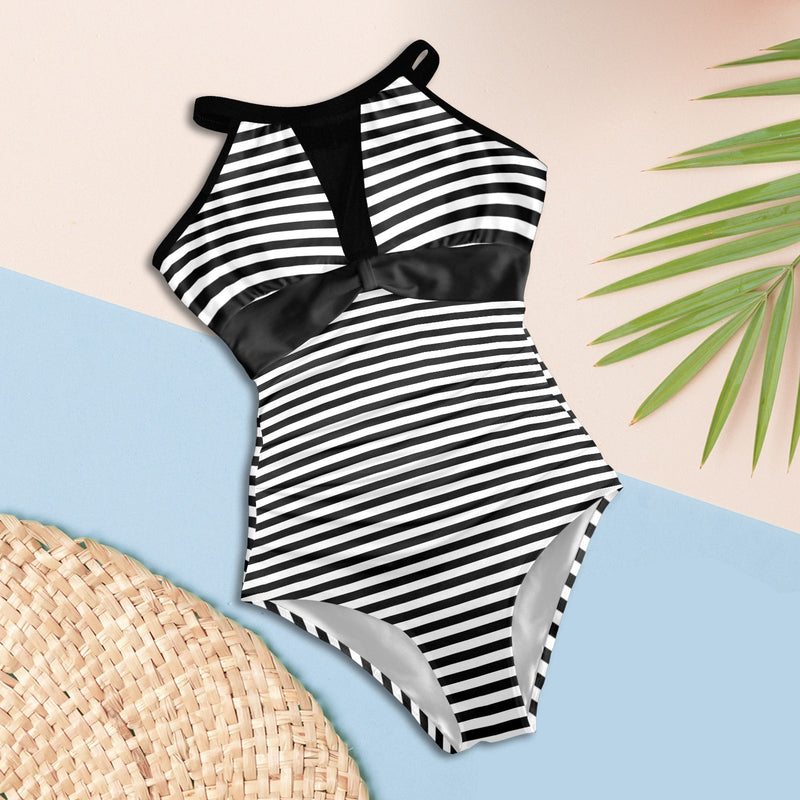 black 2 9k Women's High Neck Plunge Mesh Ruched Swimsuit (S43) - Objet D'Art