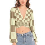 Women's Deep V-Neck Lantern Sleeve Crop Top - Objet D'Art
