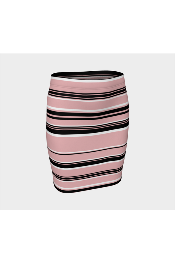 Pressed Rose & Black and White Stripes Fitted Skirt - Objet D'Art