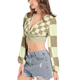 Women's Deep V-Neck Lantern Sleeve Crop Top - Objet D'Art