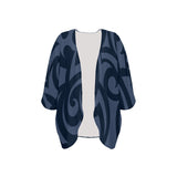 scroll blue print Women's Kimono Chiffon Cover Up (Model H51) - Objet D'Art