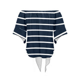dk blue striped print 2 A B Off Shoulder Knot Front Blouse (Model T71) - Objet D'Art