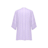 lavender key print 3 Women's Kimono Chiffon Cover Up (Model H51) - Objet D'Art