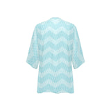 greek key chevron light blue print 2 Women's Kimono Chiffon Cover Up (Model H51) - Objet D'Art