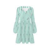 crane striped green print 4 V-Neck Loose Fit Dress (Model D62) - Objet D'Art