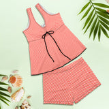 salmon polka dot print Women's Vest Skirt Split Swimsuit (Model S47) - Objet D'Art