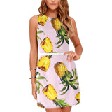 pink pineapple print 2B Eos Women's Sleeveless Dress (Model D01) - Objet D'Art