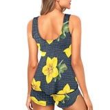 yellow flora print copy Women's Vest Skirt Split Swimsuit (Model S47) - Objet D'Art