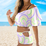pastel curve print 2 Women's Ruffle Off Shoulder Bikini Swimsuit (Model S45) - Objet D'Art