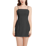 Black Sleeveless Square Neckline Spaghetti Strap Mini Dress - Objet D'Art