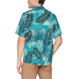 cerulean blue palm print Hawaiian Shirt with Chest Pocket (Model T58) - Objet D'Art