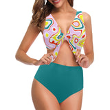 light pine green solid print Chest Bowknot Bikini Swimsuit (Model S33) - Objet D'Art