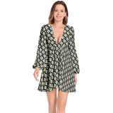 The Answer Lantern Sleeve Deep V-Neck Short Dress - Objet D'Art