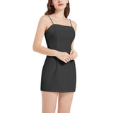 Black Sleeveless Square Neckline Spaghetti Strap Mini Dress - Objet D'Art