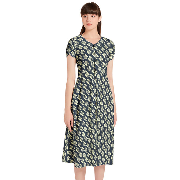 Ring True Puff Sleeve Button Through Dress - Objet D'Art