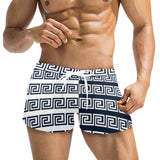 white on blue greek key print Men's Swim Trunks with Zipper Pocket (Model L71) - Objet D'Art