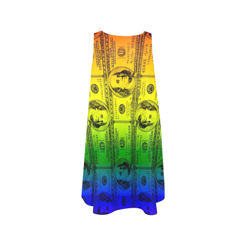 rainbow dollars Sleeveless A-Line Pocket Dress (Model D57) - Objet D'Art