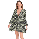The Answer Lantern Sleeve Deep V-Neck Short Dress - Objet D'Art