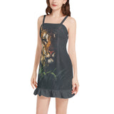 Tiger Head Sleeveless Square Neck Ruffle Hem Mini Dress - Objet D'Art
