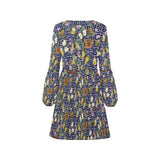 grk butterfly print 2 V-Neck Loose Fit Dress (Model D62) - Objet D'Art
