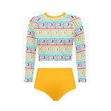 saffron print solid 2 Long Sleeve Bikini Set (Model S27) - Objet D'Art
