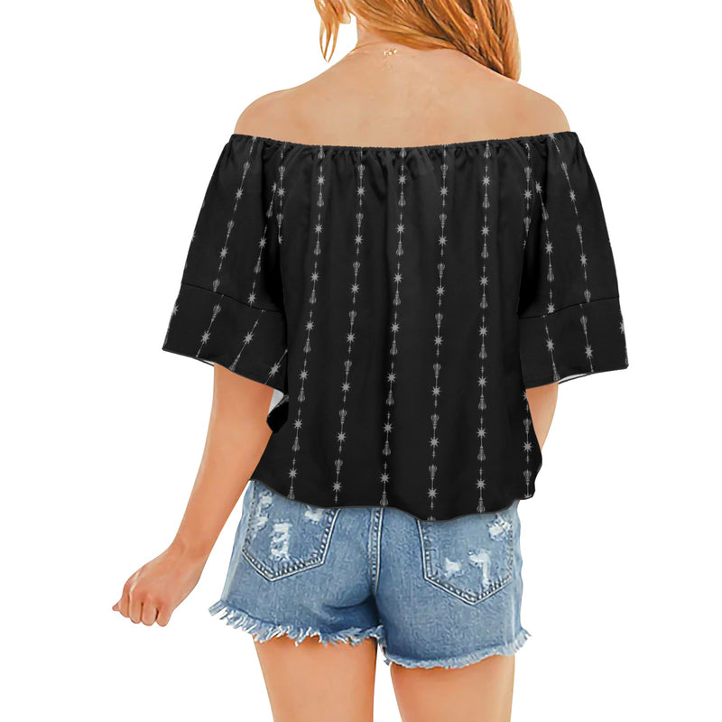 arrows rising bw print 2 Off Shoulder Knot Front Blouse (Model T71) - Objet D'Art