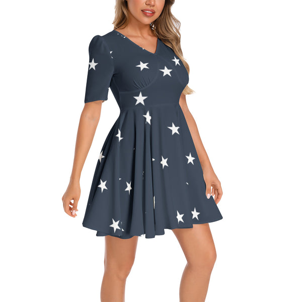 All Stars Short Sleeve Ruched Bust Flared Hem Dress - Objet D'Art