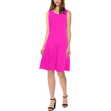 fuchsia print solid Sleeveless Splicing Shift Dress(Model D17) - Objet D'Art
