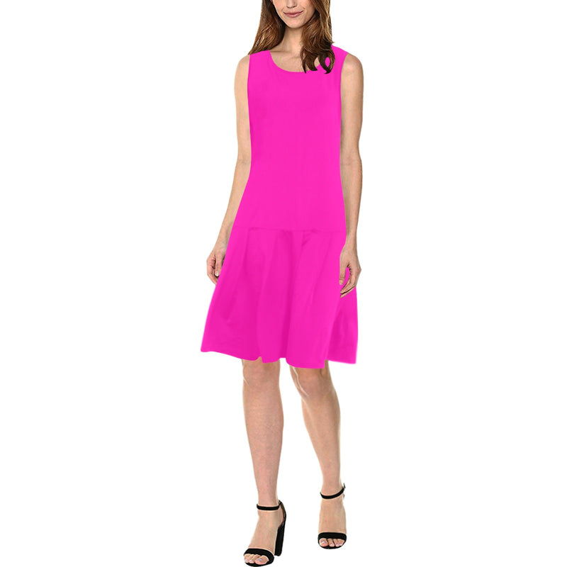fuchsia print solid Sleeveless Splicing Shift Dress(Model D17) - Objet D'Art