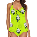 neon magnolia print Chest Drawstring Swim Dress (Model S30) - Objet D'Art