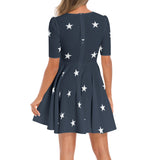 All Stars Short Sleeve Ruched Bust Flared Hem Dress - Objet D'Art