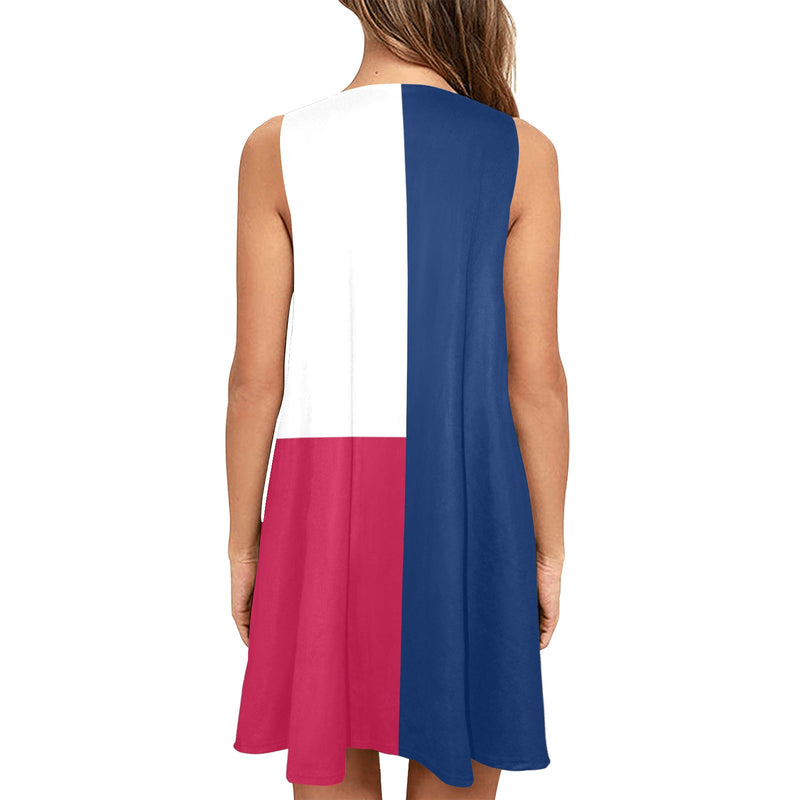 Texas Lone Star Sleeveless A-Line Pocket Dress (Model D57) - Objet D'Art