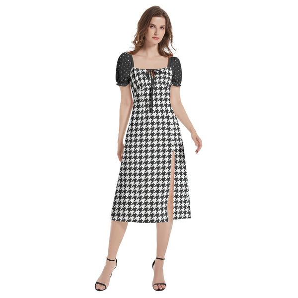 Puff Sleeve Split Thigh Midi Dress - Objet D'Art