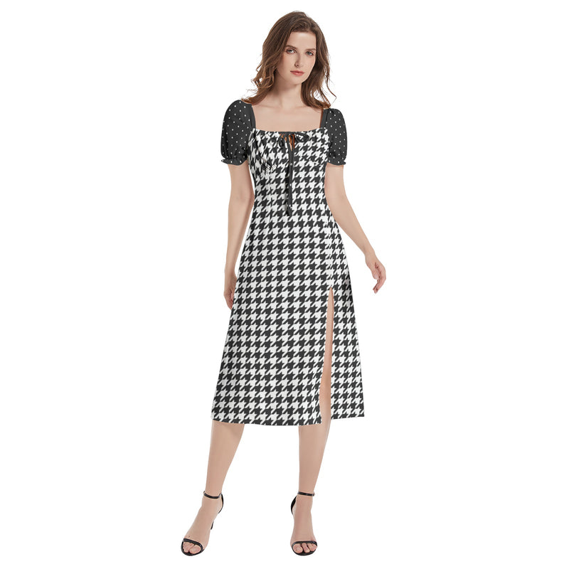 Puff Sleeve Split Thigh Midi Dress - Objet D'Art