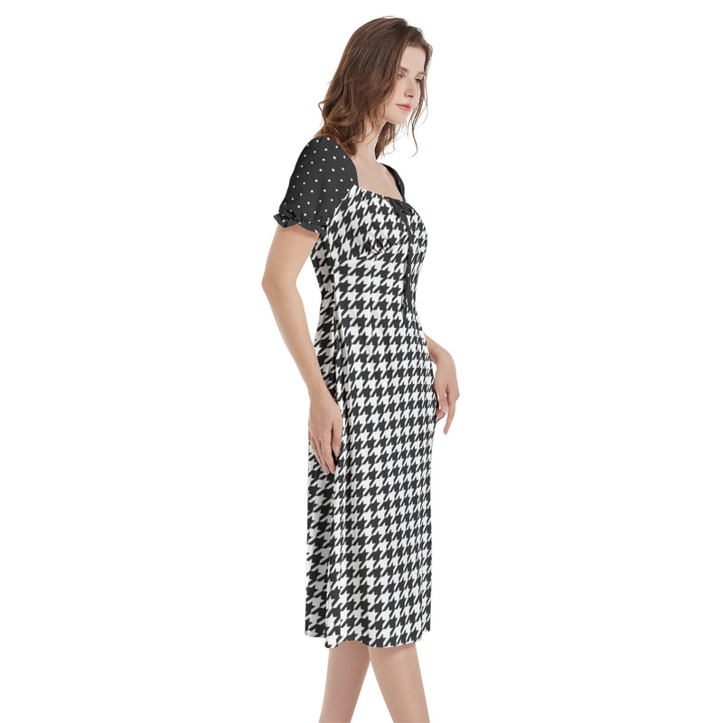 Puff Sleeve Split Thigh Midi Dress - Objet D'Art