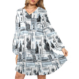 selenium lady liberty print 6 V-Neck Loose Fit Dress (Model D66) - Objet D'Art