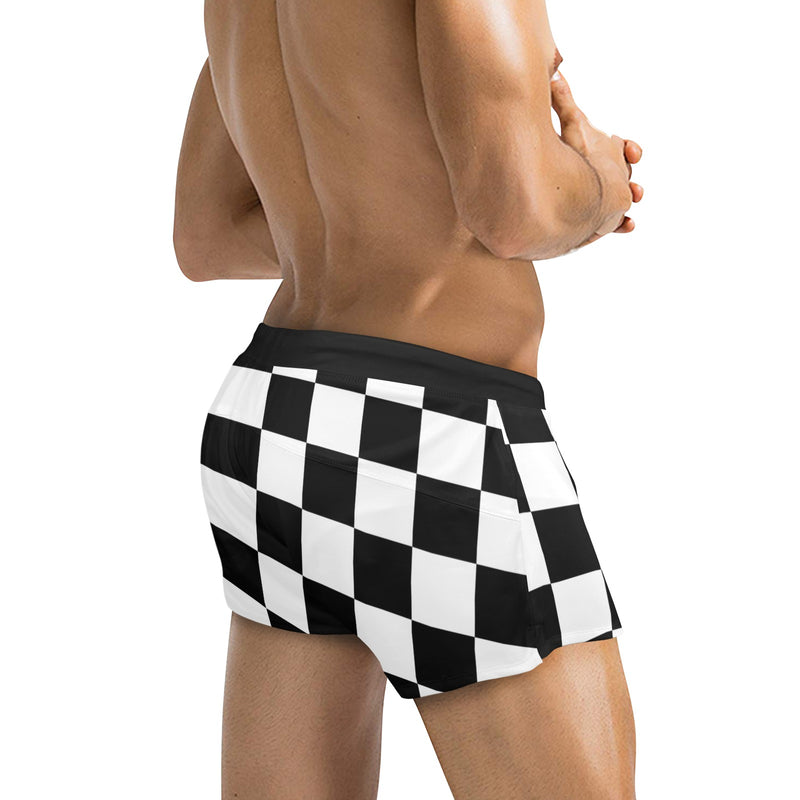 black 2 9k Men's Swim Trunks with Zipper Pocket (Model L71) - Objet D'Art