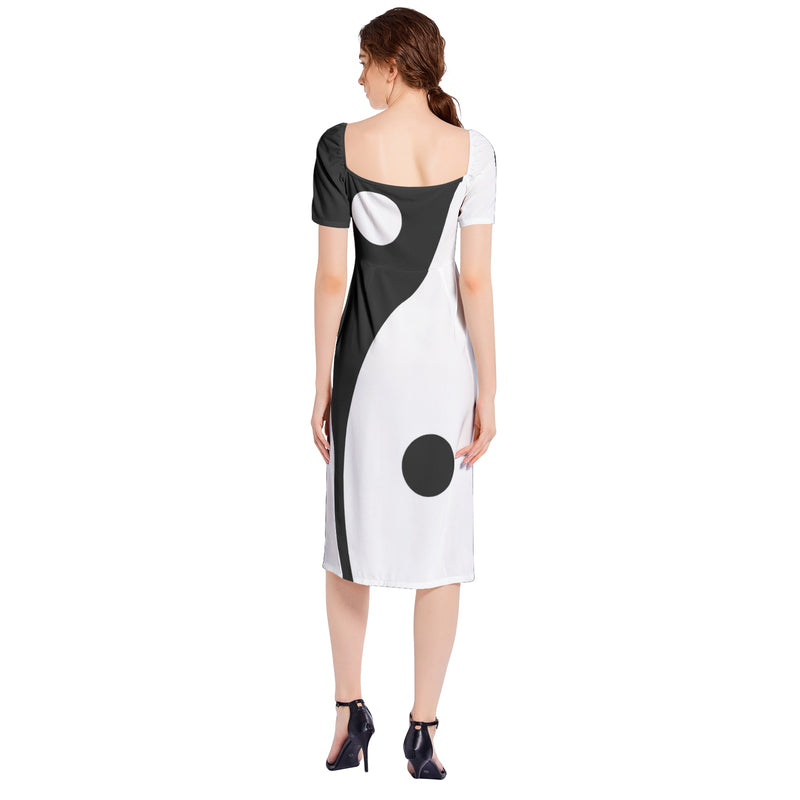 Yin and Yang Split Thigh Midi Bodycon Dress - Objet D'Art