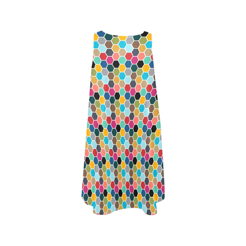 colorful hex swimwear print Sleeveless A-Line Pocket Dress (Model D57) - Objet D'Art