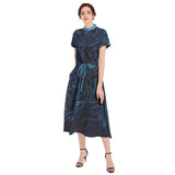 Ink Pool Drawstring Waist A-line Flared Midi Dress - Objet D'Art