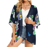 floral print butterfly 4 Women's Kimono Chiffon Cover Up (Model H51) - Objet D'Art