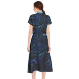 Ink Pool Drawstring Waist A-line Flared Midi Dress - Objet D'Art