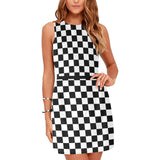bw check print 2 Eos Women's Sleeveless Dress (Model D01) - Objet D'Art