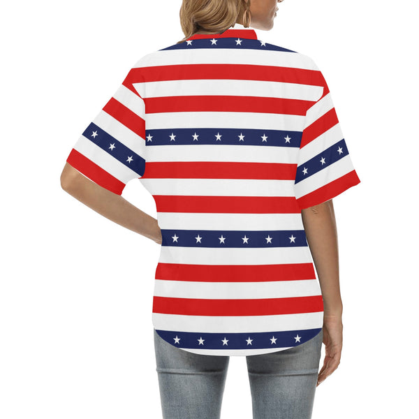 stars and stripes stripe horizontal print All Over Print Hawaiian Shirt for Women (Model T58) - Objet D'Art