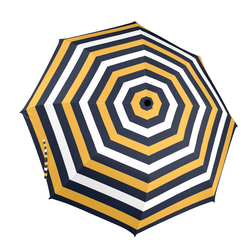 blue gold umbrella print Semi-Automatic Foldable Umbrella (Model U12) - Objet D'Art