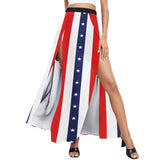stars and stripes print 2 High Slit Long Beach Dress (Model S40) - Objet D'Art