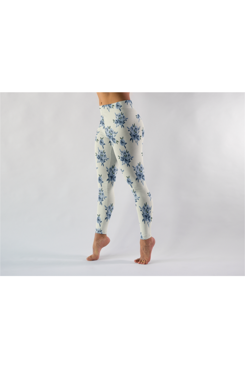 Blue Floral on Sweet Corn Premium Leggings - Objet D'Art