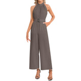 Halter Neck Buckle Belted Jumpsuit - Objet D'Art